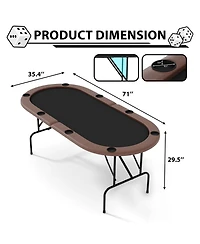 homfan 71" Collapsible Oval Poker Table for 8 Casino-Style Game with Padded Rails and Cup Holders, Folding Legs Texas Holdem or Blackjack