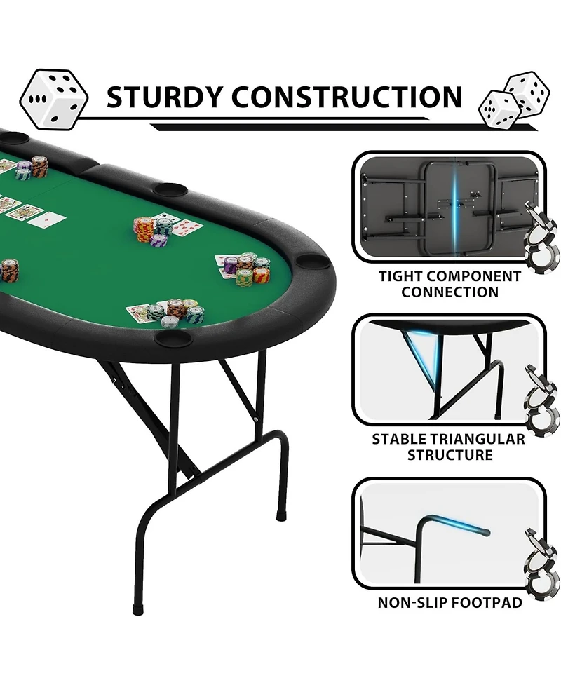 homfan 71" Collapsible Oval Poker Table for 8 Casino-Style Game Table with Padded Rails and Cup Holders, Folding Legs for Texas Holdem or Blackjack