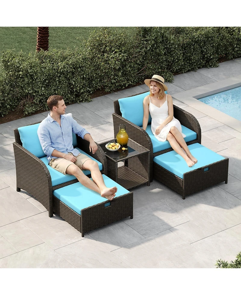 gaomon Pe Rattan Patio Furniture Set, Wicker Outdoor Seating Set with Ottomans and Glass Tabletop for Garden Balcony