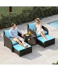 gaomon Pe Rattan Patio Furniture Set, Wicker Outdoor Seating Set with Ottomans and Glass Tabletop for Garden Balcony