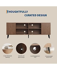 homfan Mid Century Tv Stand Wood Entertainment Center with Fluted Doors and Adjustable Shelves for TVs Up to 75", Living Room