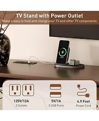 Rainsken 70 Inch Mid Century Modern Tv Stand, for 80 Inch Tv, with Power Outlet and Sliding Door, for Living Room, Bedroom