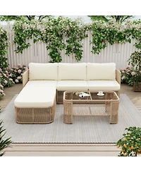 Asagikoiai Pe Rattan Outdoor Sectional Sofa Set with Cushions and Coffee Table