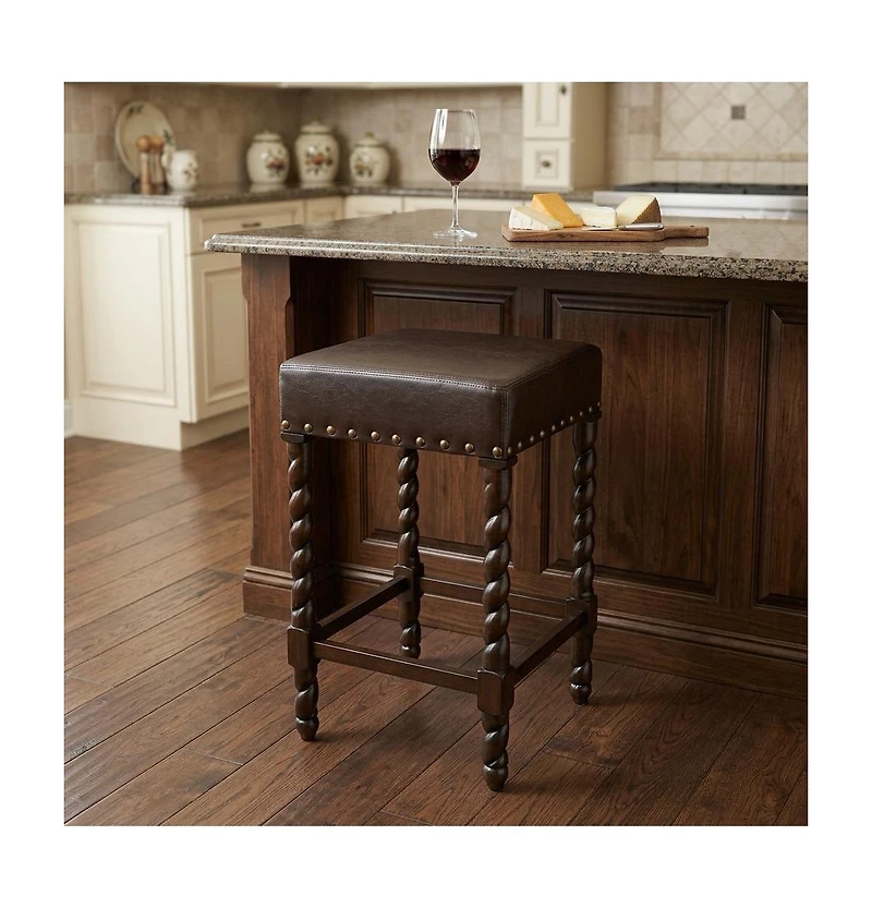 HomeRoots 24" Faux Leather and Solid Wood Backless Counter Height Bar Chair