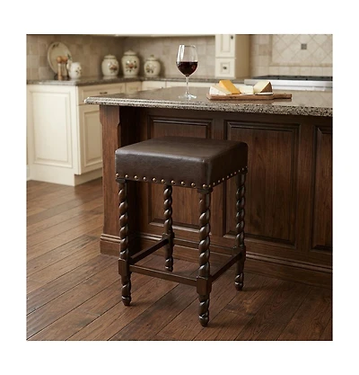 HomeRoots 24" Faux Leather and Solid Wood Backless Counter Height Bar Chair