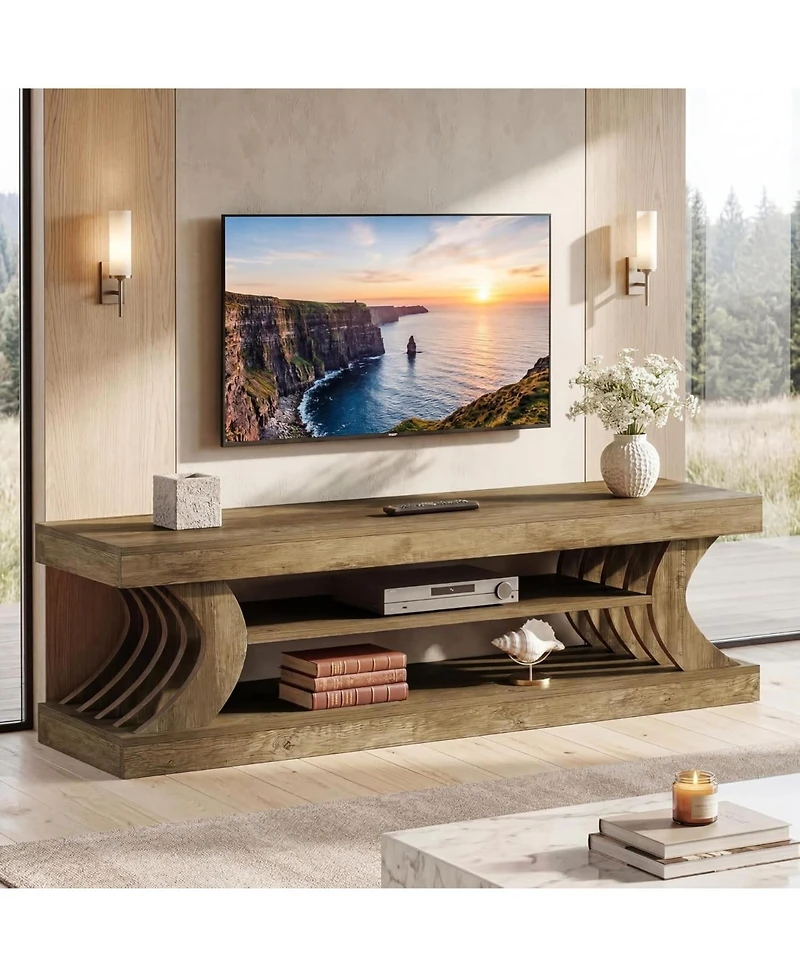 Tribesigns 63" Modern Tv Stand for 55/65/70 Inch TVs, 3-Tier Farmhouse Entertainment Center with Open Storage Shelves