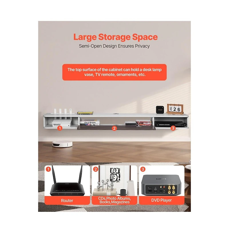 Sugift Floating Tv Stand 70 Inch Wall Mount Entertainment Center with Cable Hole