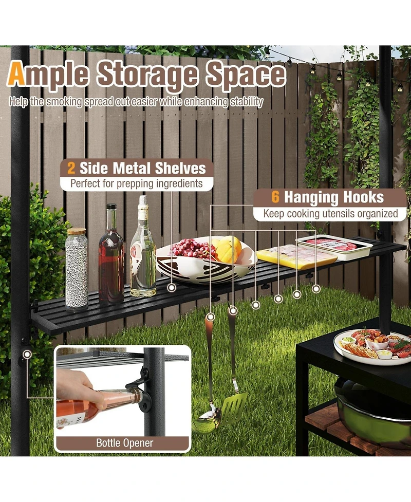 Sugift 8 x 5 Outdoor Grill Gazebo with 2 Shelves 6 Hanging Hooks and Metal Frame