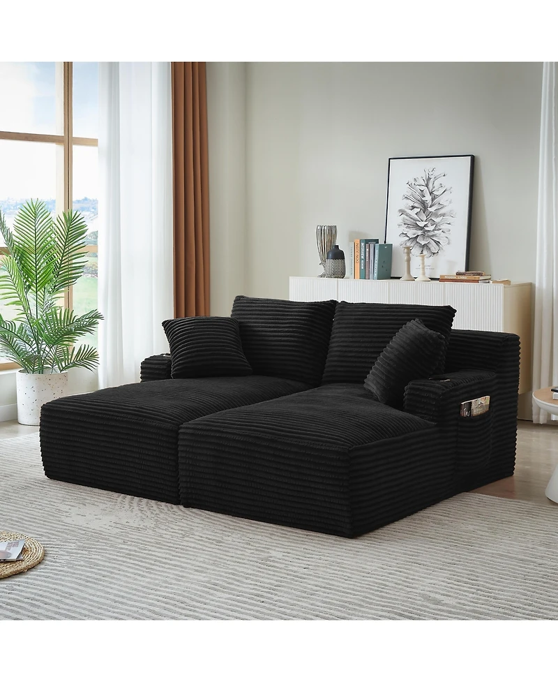 Sailvan Double Chaise Lounge with Cupholders, Compressible Modern Sleeper Loveseat, No Assembly