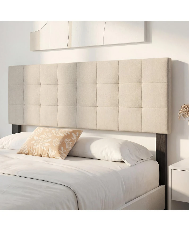 Slickblue Queen Upholstered Headboard with Quilted Grid Linen Fabric