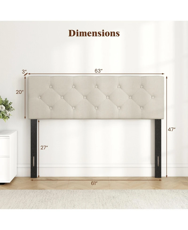 Slickblue Queen Upholstered Headboard with Tufted Linen Fabric