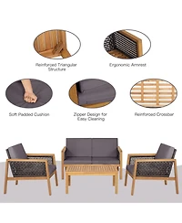 4 Pieces Patio Rattan Furniture Set with Removable Cushions