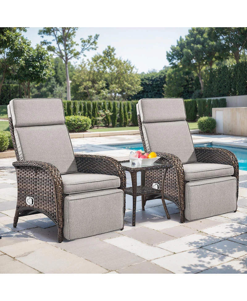 Pocassy 3 Piece Wicker Patio Furniture Set Adjustable Outdoor Recliner Chairs with Side Table Conversation Set, Chaise Lounge Chair