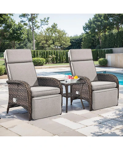 Pocassy 3 Piece Wicker Patio Furniture Set Adjustable Outdoor Recliner Chairs with Side Table Conversation Set, Chaise Lounge Chair