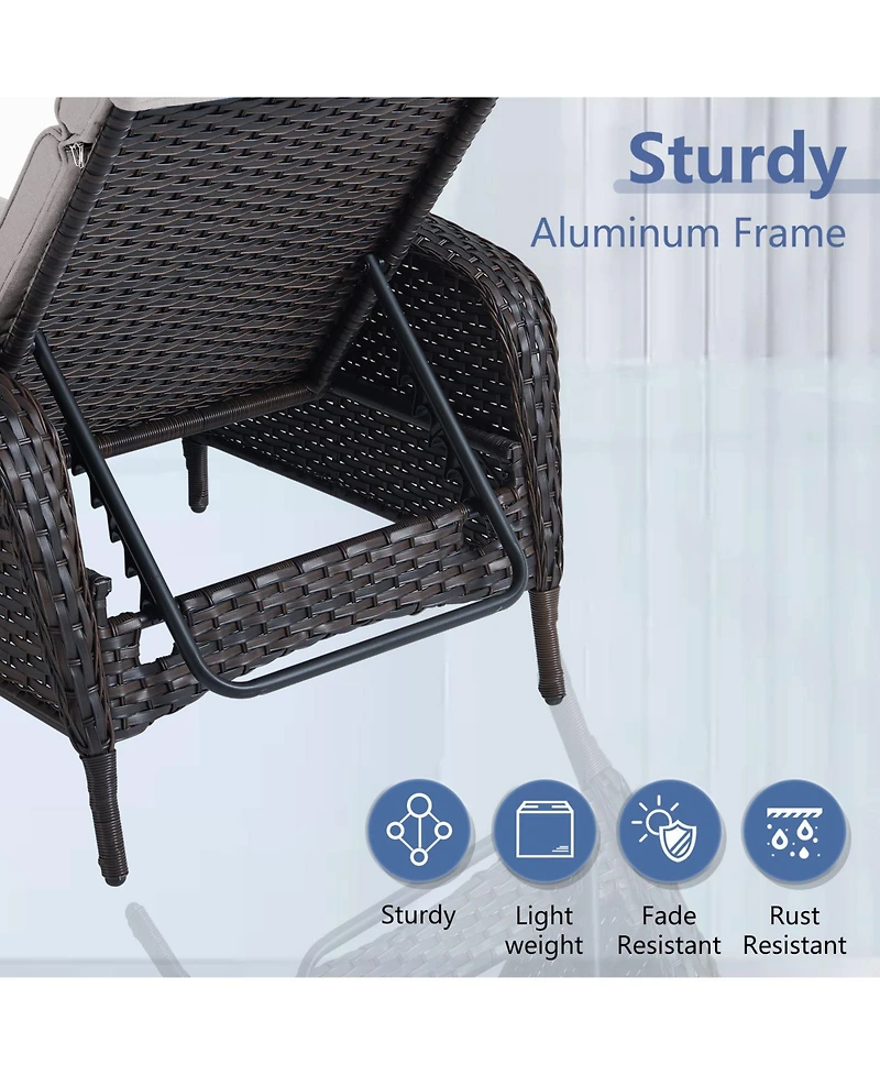 Pocassy Outdoor Wicker Reclining Lounge Chair, Pool Recliner with 5-Position Backrest, Adjustable Seating Chairs for Poolside