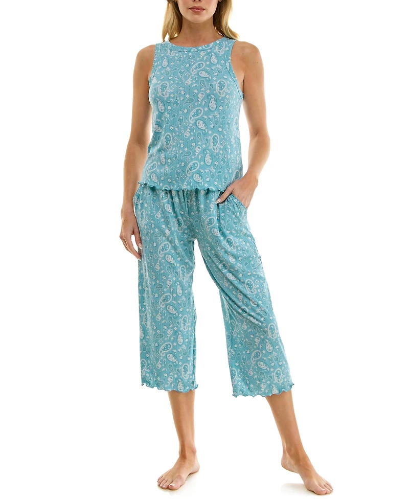 Roudelain Women's Variegated Rib Tank Top & Pants, 2-Piece Set