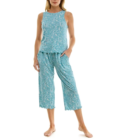 Roudelain Women's Variegated Rib Tank Top & Pants, 2-Piece Set