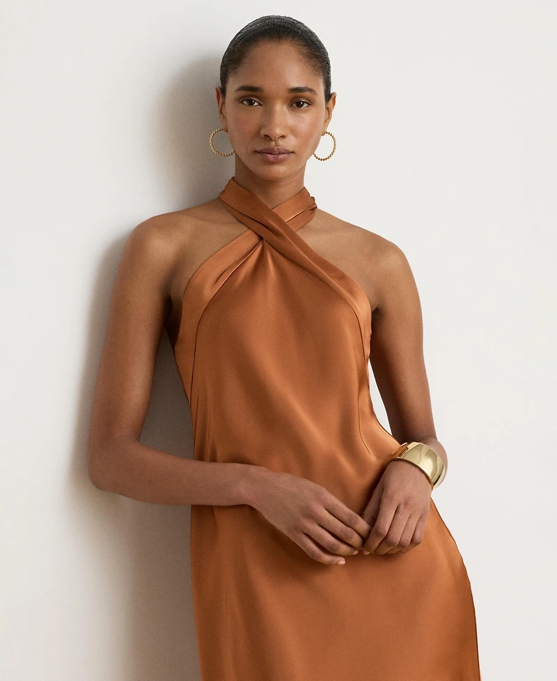 Lauren Ralph Women's Tie-Back Charmeuse Halter Cocktail Dress