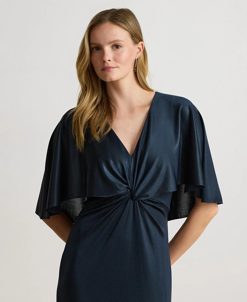 Lauren Ralph Women's Metallic Jersey Twist-Front Cape Gown