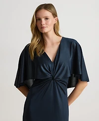 Lauren Ralph Women's Metallic Jersey Twist-Front Cape Gown