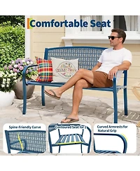 gaomon 50 Inch Metal Garden Bench Weather-Resistant Steel Patio Seat, Curved Spine-Friendly Backrest for Yard, Deck, Porch
