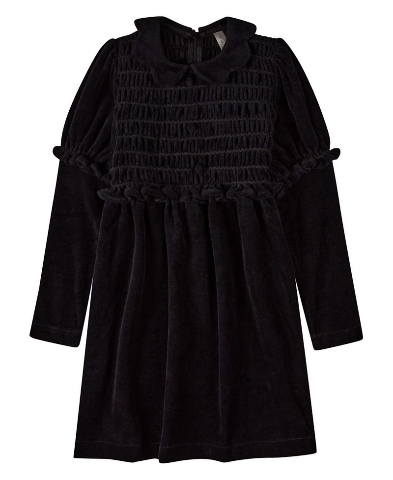 MeMoi Big Girls 8- 10 Cotton-Rich Velour Smocked Below-Knee Long Midi Dress