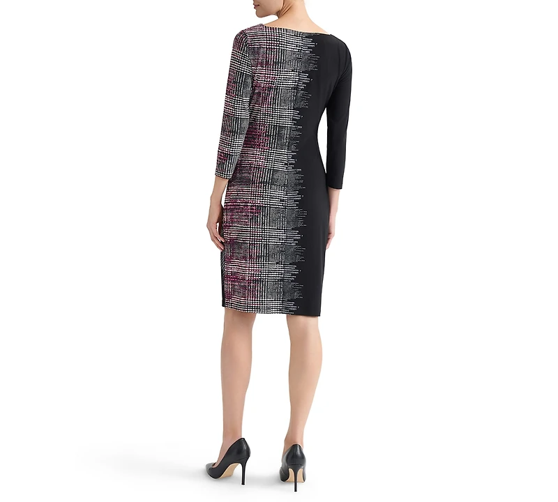 Kasper Women's Boat-Neck Side-Pleat 3/4-Sleeve Dress