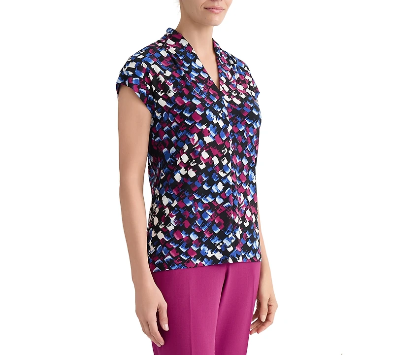Kasper Women's Printed V-Neck Short-Sleeve Top