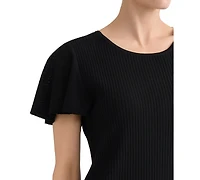Kasper Women's Crewneck Flutter-Sleeve Rib-Knit Sweater