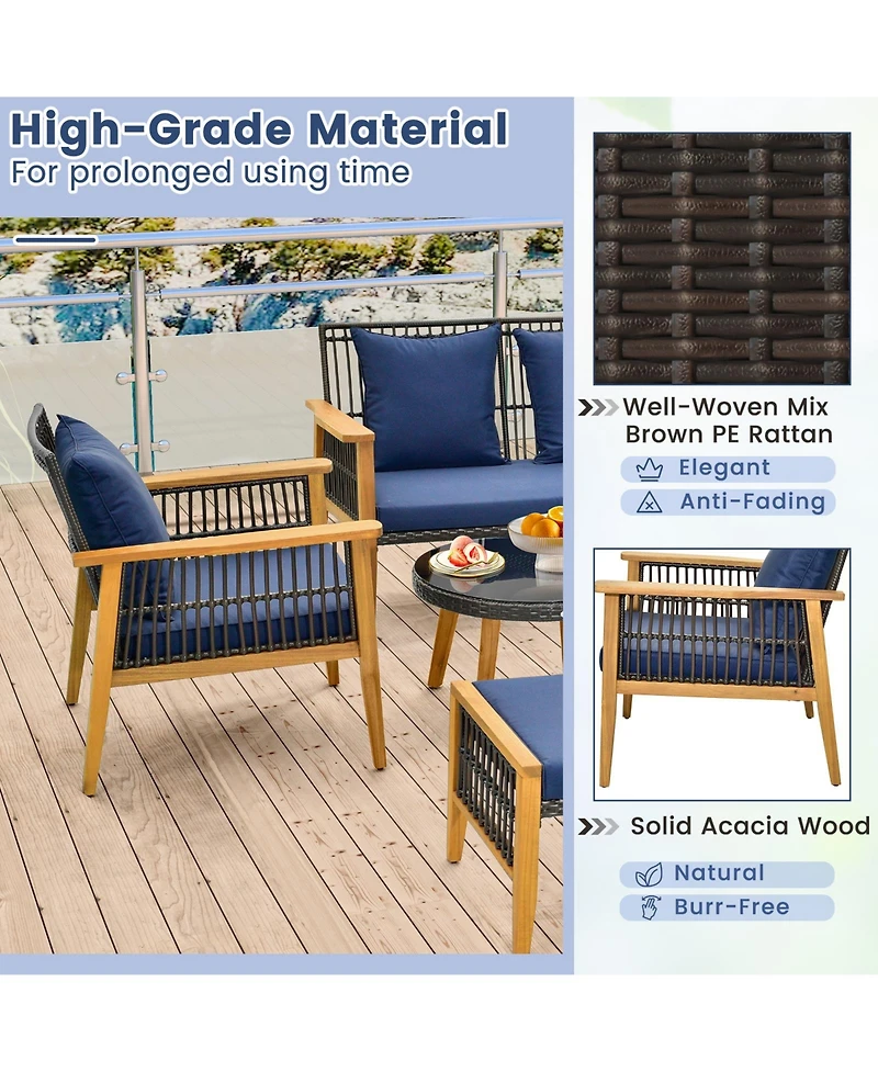 Slickblue 7-Piece Patio Conversation Set with Acacia Wood and Cozy Cushions