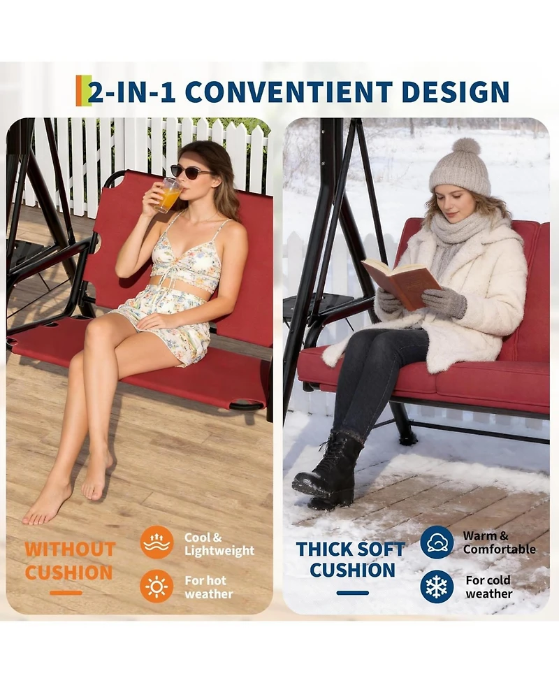 gaomon Adjustable 2-Seater Outdoor Swing Chair with Canopy - Padded Seat, Soft Cushion, Sturdy Iron Frame, Weather-Resistant for Patio