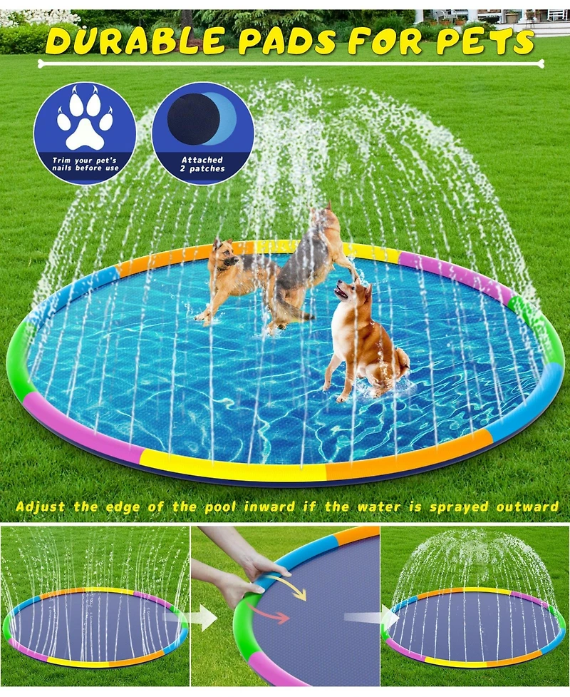 Aofar Splash Pad Sprinkler Play Mat Dogs Pool Outdoor Fountain Pets