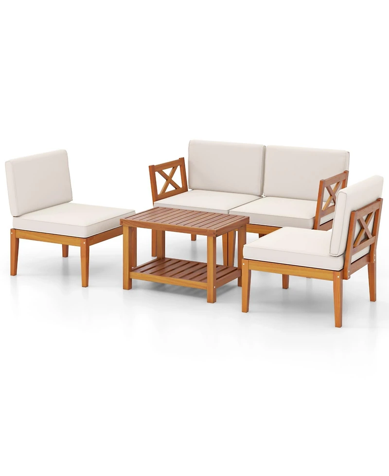 Slickblue 5-Piece Patio Conversation Set with Acacia Wood Frame and Cushions