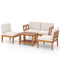 Slickblue 5-Piece Patio Conversation Set with Acacia Wood Frame and Cushions