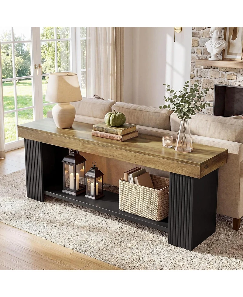 Tribesigns 71'' Extra Long Tv Stand for Up to 80 Inch TVs, Farmhouse Entertainment Center with Open Storage Shelf, Fluted Wood Media Console