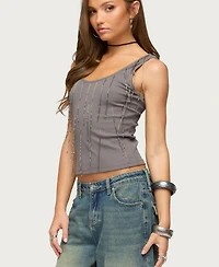 Edikted Women's Beaded Fringe Ribbed Tank Top