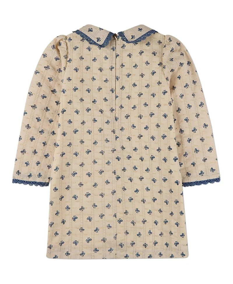 MeMoi Toddler Girls 3T Embroidered-Bow 100% Cotton Pointelle Lace-Trim Mini-Print Dress