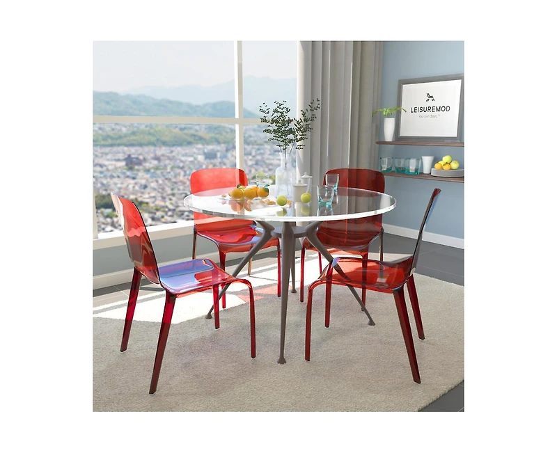 LeisureMod Murray 4-Pieces Modern Plastic Dining Chair with Transparent Design Fully Assembled