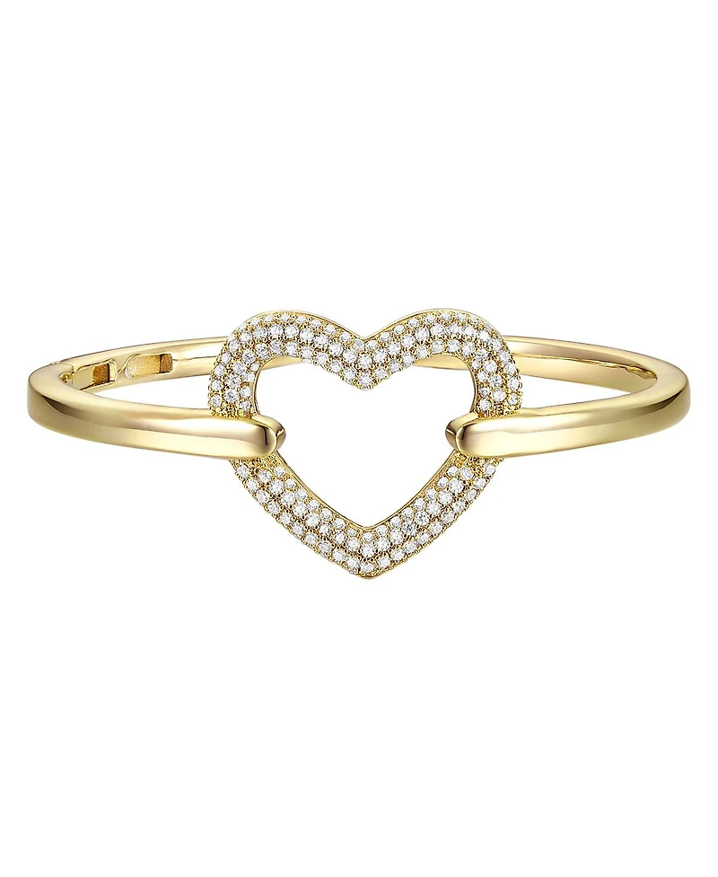 Rachel Glauber 14k Gold Plated Cubic Zirconia French Pave Heart Halo Stacking Bracelet