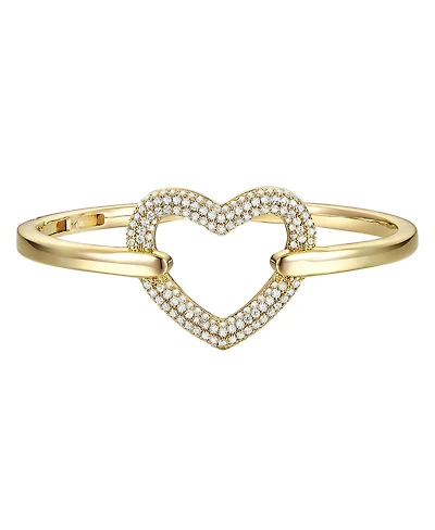 Rachel Glauber 14k Gold Plated Cubic Zirconia French Pave Heart Halo Stacking Bracelet