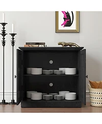 Clihome Modern Mdf Storage Cabinet with 2 Acrylic Mirror Doors, Adjustable Shelves, Metal Handles