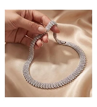 Rachel Glauber White Gold Plated Clear Round Cubic Zirconia Linear Pave Necklace