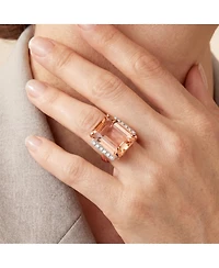 Sterling Silver 18K Rose Gold Plated with Pink and White Cubic Zirconia Accent Ring