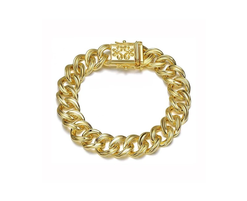 Rachel Glauber Men's Unique 14K Gold Plated Ornate Curb Link Chain Bracelet