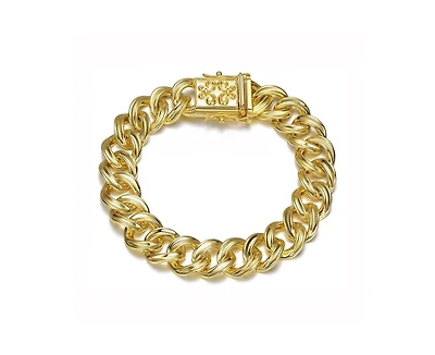 Rachel Glauber Men's Unique 14K Gold Plated Ornate Curb Link Chain Bracelet