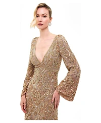 Beauut Women's Embellished Sequin V-Neck Maxi Dress