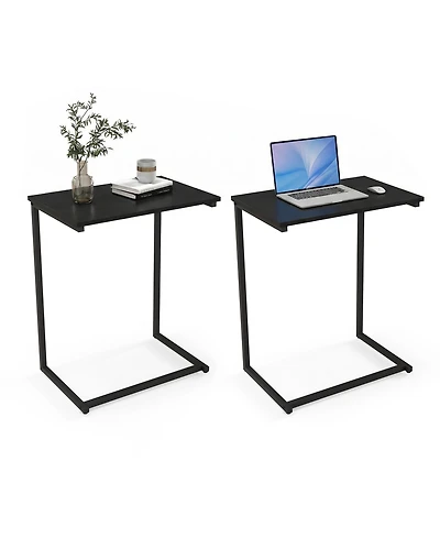 Gymax 2PCS C-shaped End Table Vintage Accent Couch Table With Heavy-duty Metal Frame