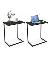 Gymax 2PCS C-shaped End Table Vintage Accent Couch Table With Heavy-duty Metal Frame