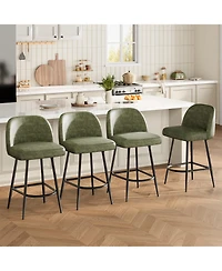 homfan Set of 4 Counter Height Bar Stools with Wingback Pu Seat and Metal Frame for Kitchen Island Dining