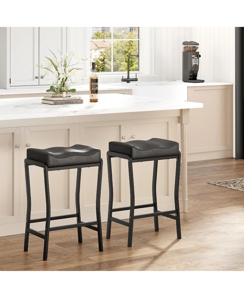 homfan 26 Inch Bar Stool Set. Counter Height with Pu Cushion Seat and Iron Frame